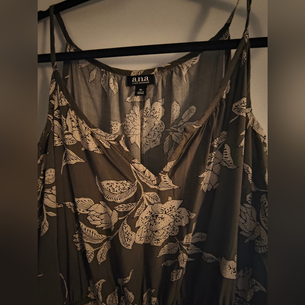 a.n.a. Green & White Floral Cold Shoulder Summer Maxi Dress Size XL - Picture 3 of 7
